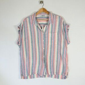 Orvis Women XL Striped Linen Blend‎ Shirt Coastal Casual Beachy Vacation Preppy